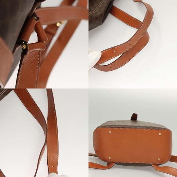 CELINE Macadam Canvas Backpack Pvc Leather Brown Gold - Picture 10 of 13